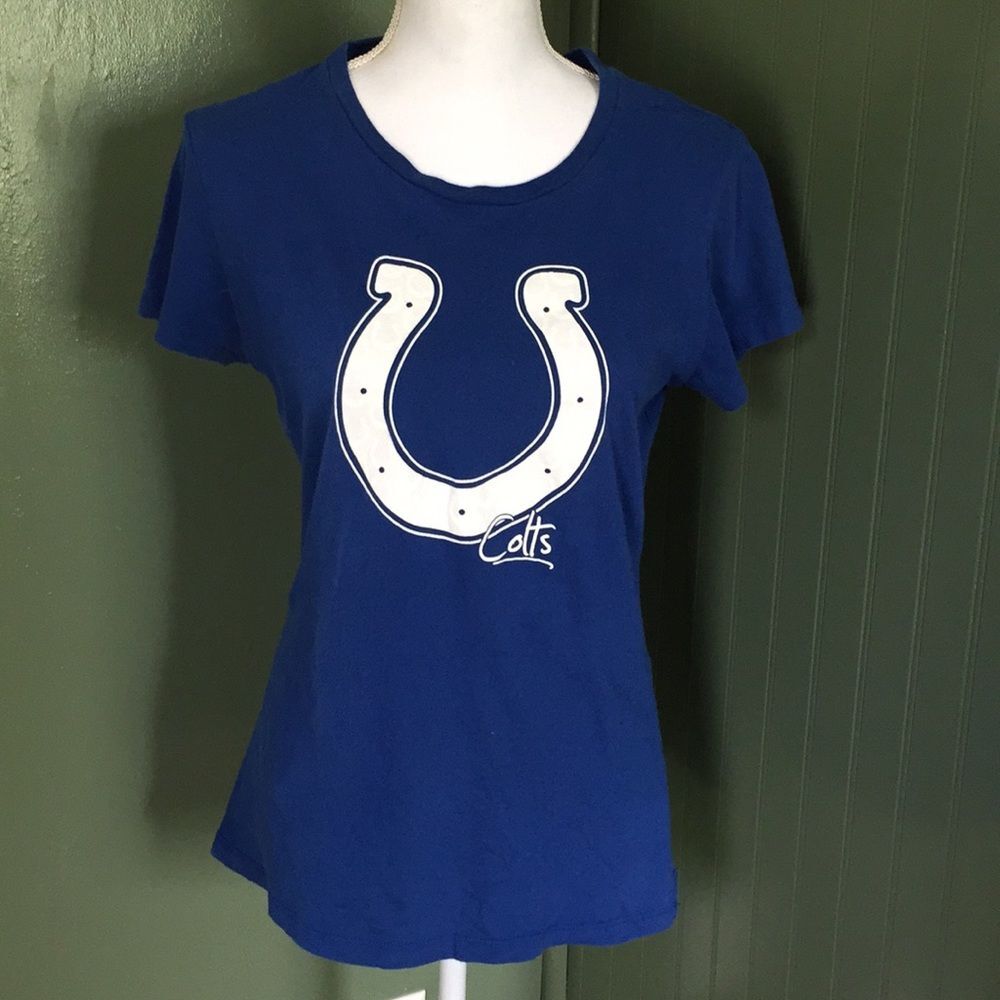 Indianapolis Colts NFL Team Apparel T-shirt Sz L Football Horseshoe Blue White